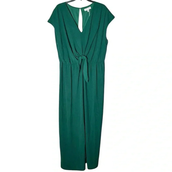 She + Sky Hunter Green Women’s Tie Front Wide Leg Jumpsuit Size 1XL - Picture 1 of 7